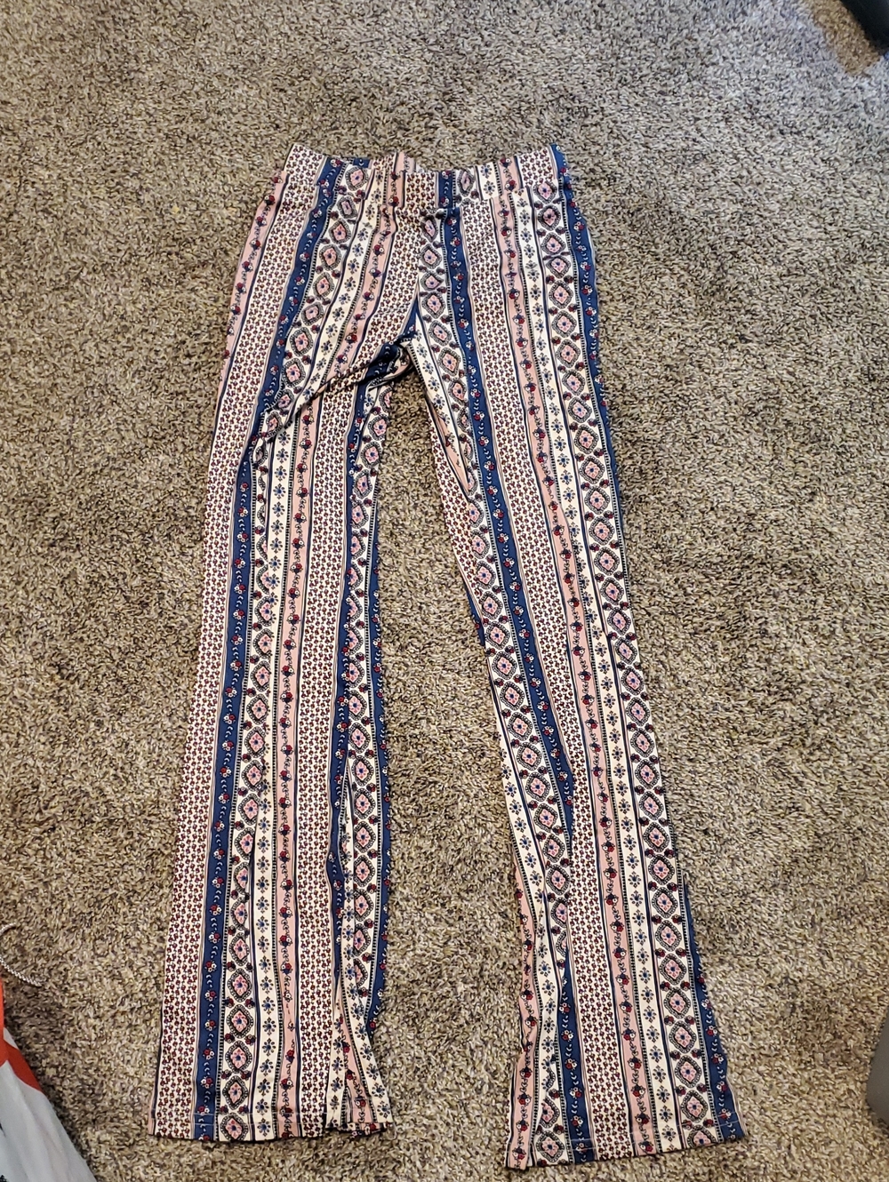 Striped Boho Print Flared Pants - Navy & Cream